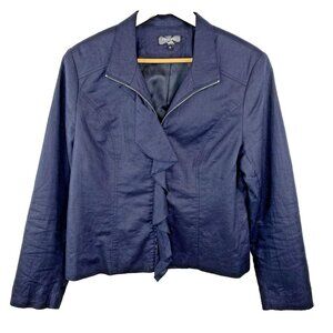 Trisisto Blazer Jacket Womens Size 14 Navy Blue 100% Linen Zip Front Work Career